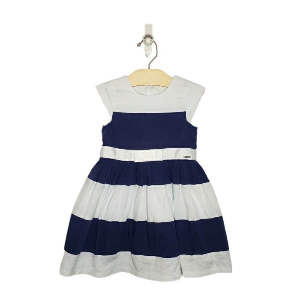 Sarabanda Italy Toddler Girl Size 3 Navy and White Striped Cap Sleeve Dress